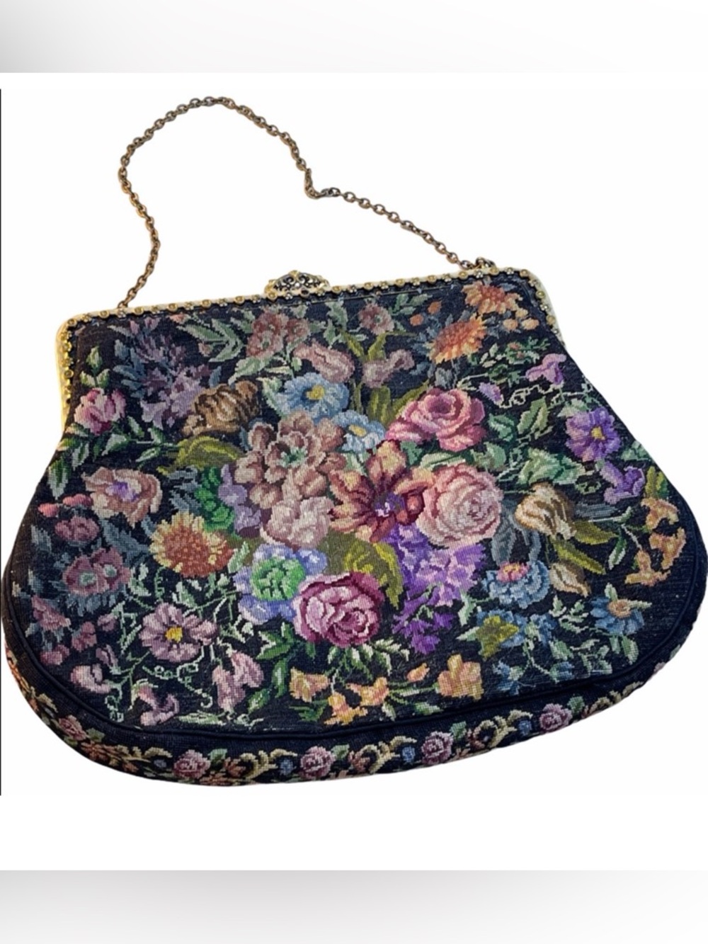 Victorian Handmade petite point Purse flowers Antique needlepoint - Picture 1 of 10